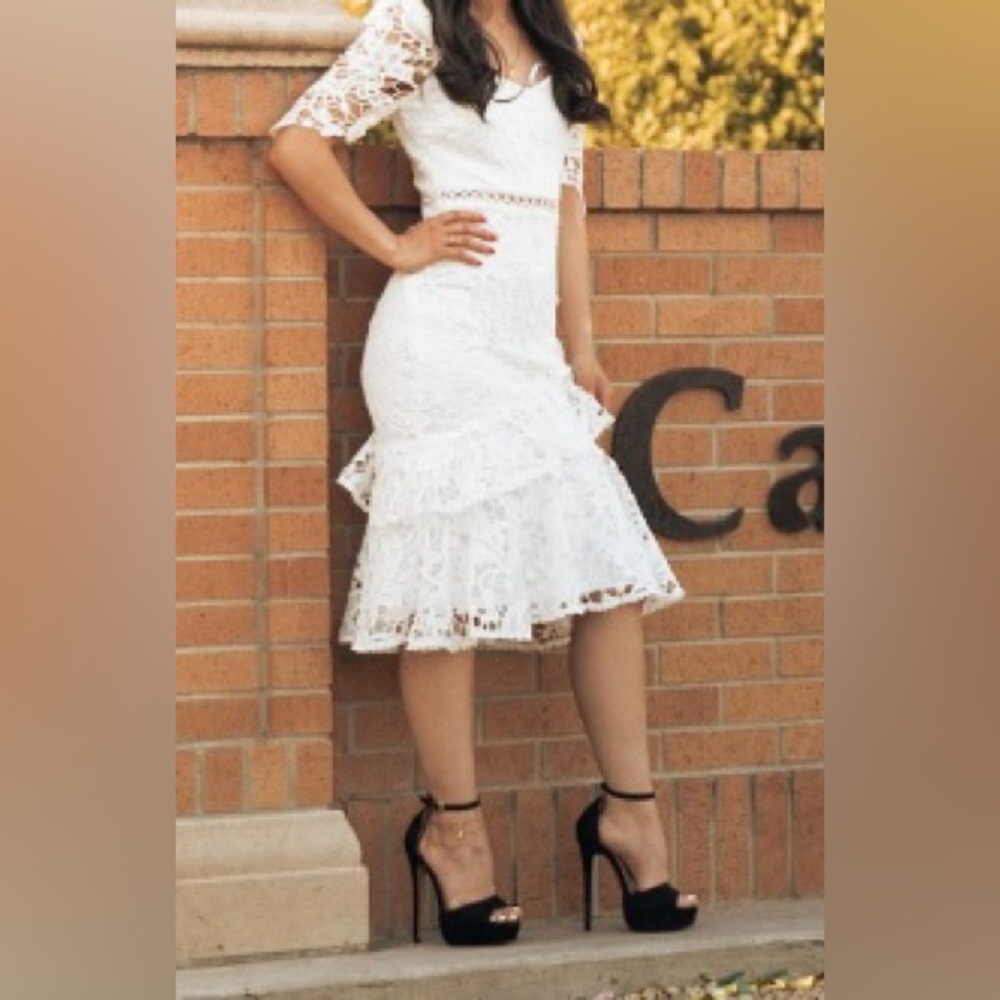 Elegant White Lulus Ruffle Dress